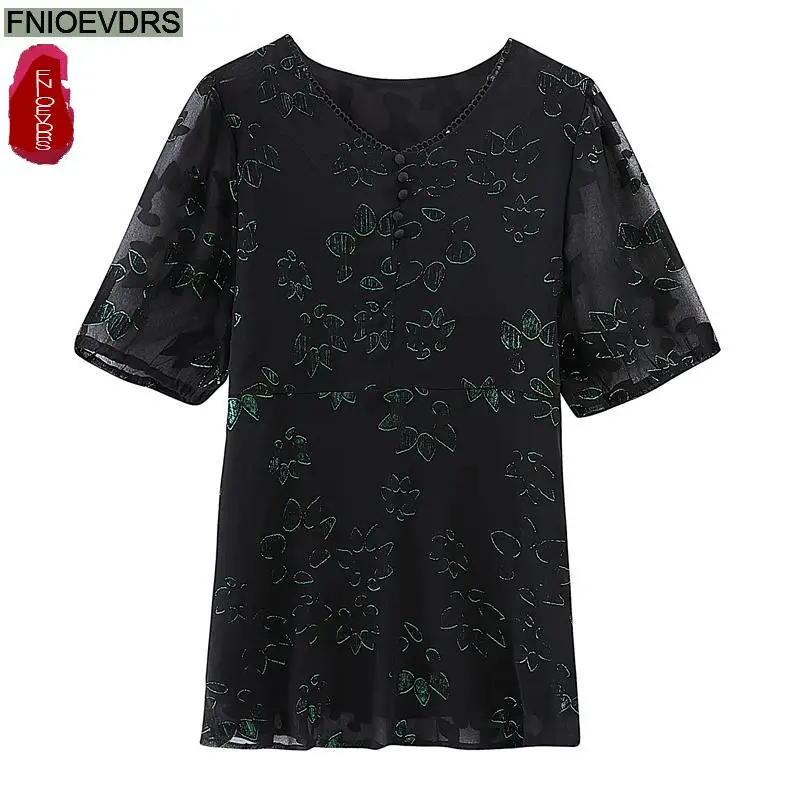 L-3XL Loose Clothes 2024 Women European Fashion Elegant Black Shirt Printing Casual Tunic Belly Peplum Tops And Blouses