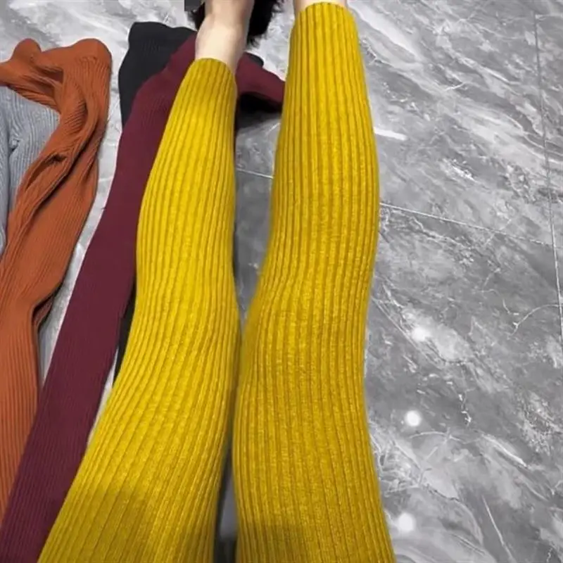 

Модные шерстяные вязаные брюки ярких цветов, женские эластичные леггинсы, базовый слой, осенние новые теплые удобные брюки