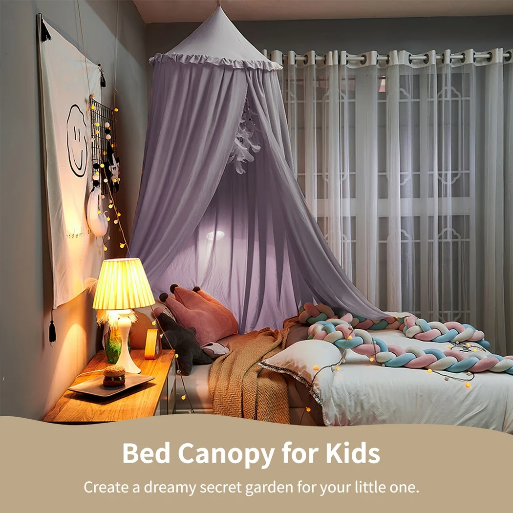 Bed Canopy For Kids Large Castle Tent Canopy Grey Hanging Frills Ceiling Canopy For Toddler Children'S Room Crib Decoration