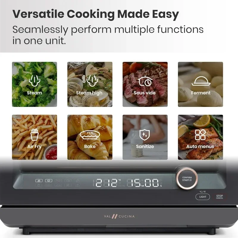 7-in-1 Steam Convection Oven Countertop with Air Fry, Bake, Sous Vide, Ferment, Built-in Recipes | Anti-Scalding, Self Clean