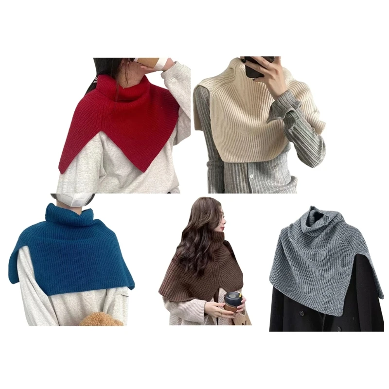 

Autumn Winter Women Scarf Wild Warm Protect Neck Stretch Knitted Fake Collar Knitting Wool High Neck Pullover Bib Female