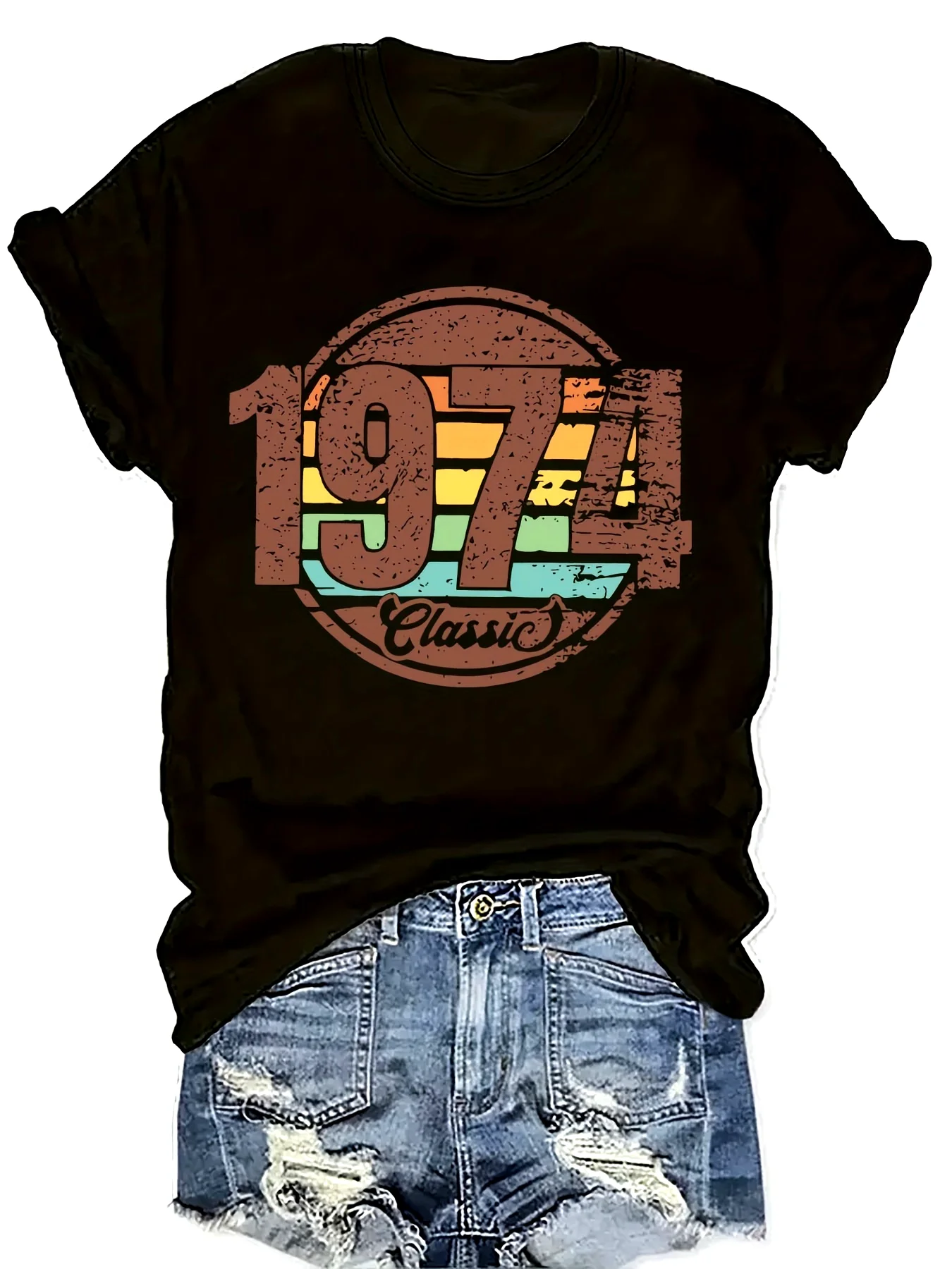 Classic 1974 - Regular Short-Sleeve T-Shirt Fashion Tshirt Round Neck Short Sleeve Regular Fit Slight Stretch Fabric