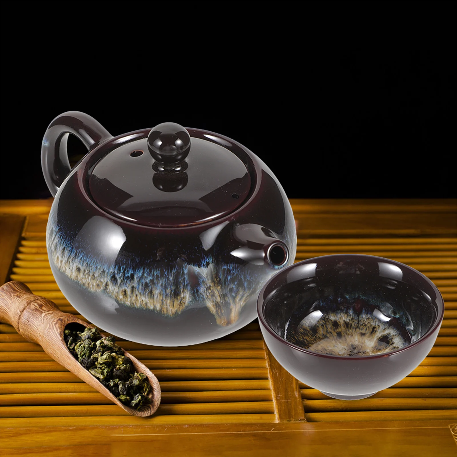 

1Set Kiln Change Ceramic Tea Set Small Ceramic Teapot and Cup Portable Tea Gift Set for Home Office Tearoom Small Teapot