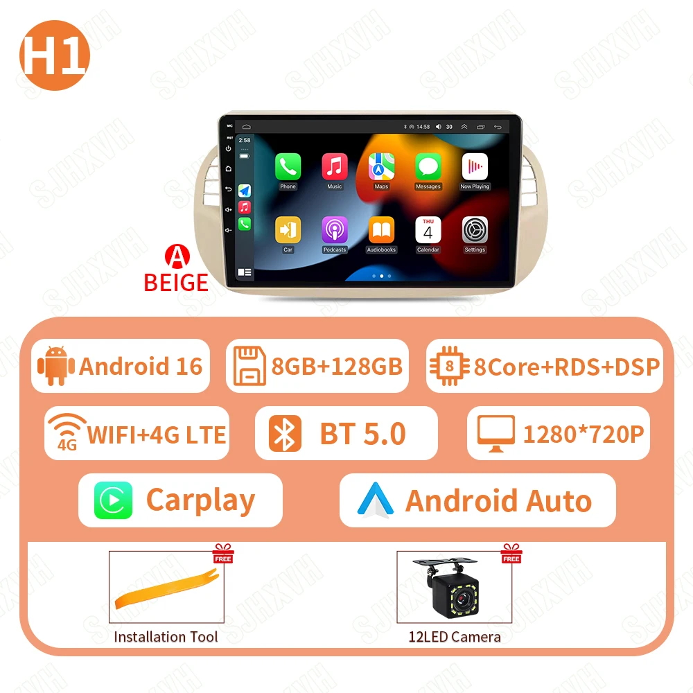 Auto DVD Android 16 Radio Stereo Voor Fiat 500 2007-2015 Auto Multimedia Speler GPS Navigatie Head Unit Hoge prestaties WIFI