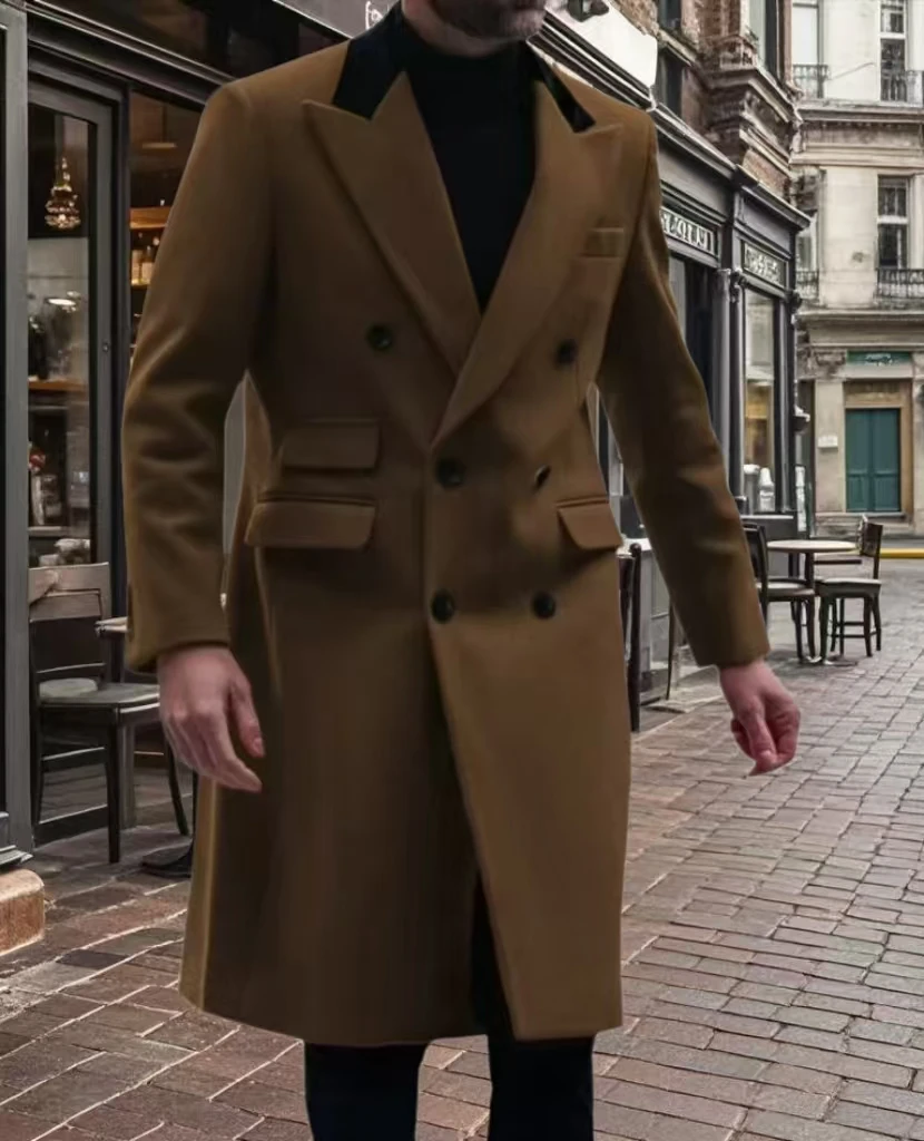 

Классическое шерстяное пальто для мужчин, двубортное длинное пальто с острым воротником, мужская зимняя куртка, мужские куртки на заказ