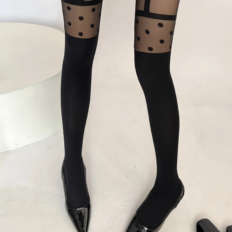 Black See Through Pantyhose for Women Nightclub Party Sexy Bottomed Leggings Woman Super Thin High Elasticity Lady Tights Punk
