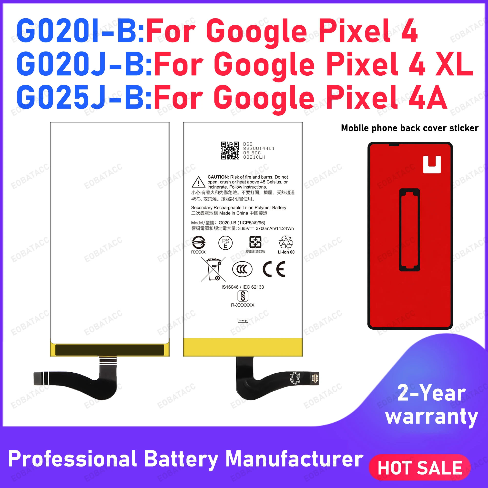 Battery G020I-B G020J-B G025J-B For HTC Google Pixel 4 pixe 4a 4XL Replace Batteries+Free Back cover adhesive