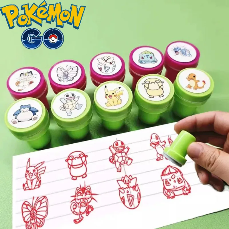 

10pcs/set Pokemon Cartoon Stamp Toy Pikachu Duck Bulbasaur Anime Model Pattern Stamp Children's Birthday Holiday Gifts