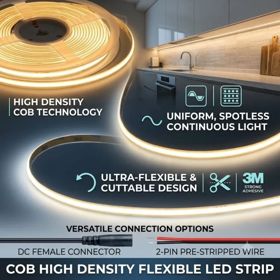 DC12V DC24V COB LED Strip 8MM Ultra Thin High Density Linear Tape Light Dimmable With 2Pin Wire DC Plug Living Room Decor Lamp