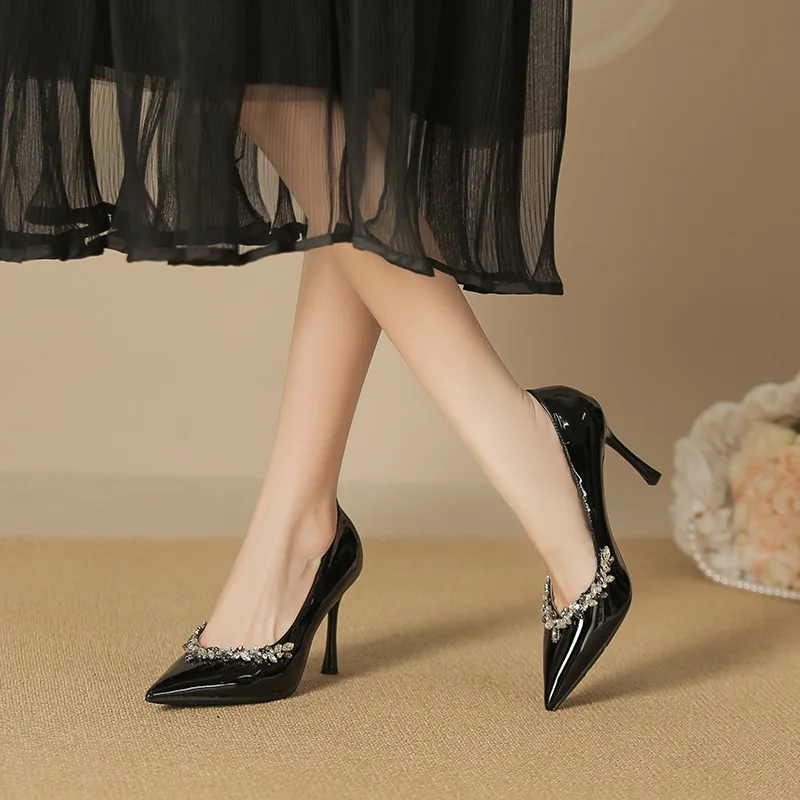 Size 30-44 Rhinestone High Heels Women Stiletto Heel Pointed Toe Pumps Shoes Plus/small Size Elegant Ladies Party Dress Shoes