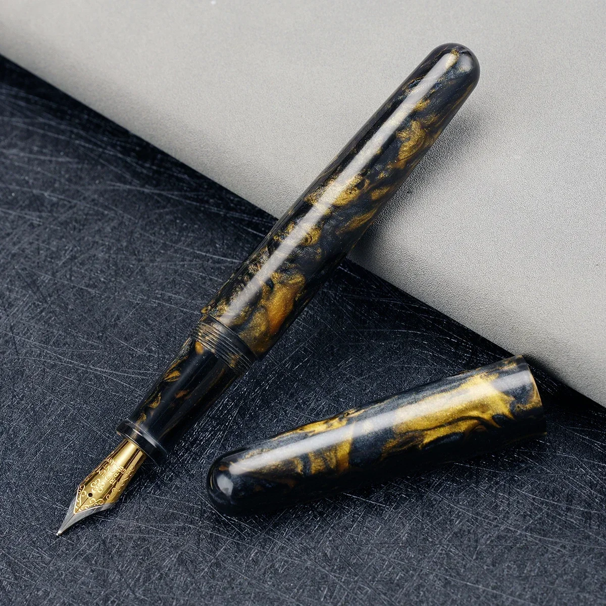 Pluma estilográfica de resina Fuliwen 017, punta EF/F/M, bolígrafo de tinta de gran tamaño, bolígrafo de regalo con patrones irregulares únicos de