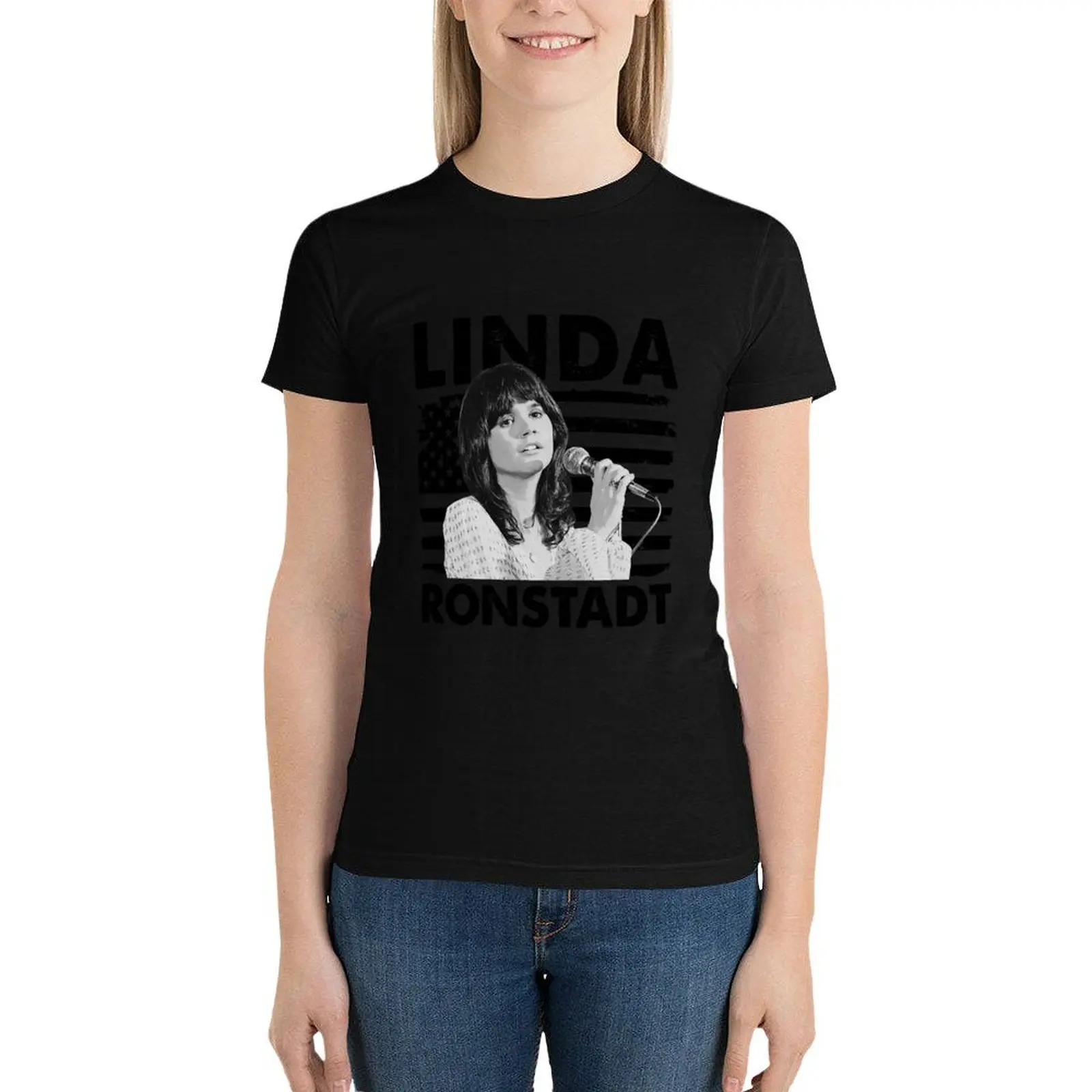 Retro Amerikaanse Vlag Linda Ronstadt Muziek Cadeau T-Shirt Schattige Kleding Zomer Top Witte T-Shirts Voor Vrouwen