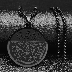 Witchcraft Pentagram Stainless Steel Necklace for Men Black Color Tetragrammaton Jewish Male Chain Jewerly joyas N1163S06