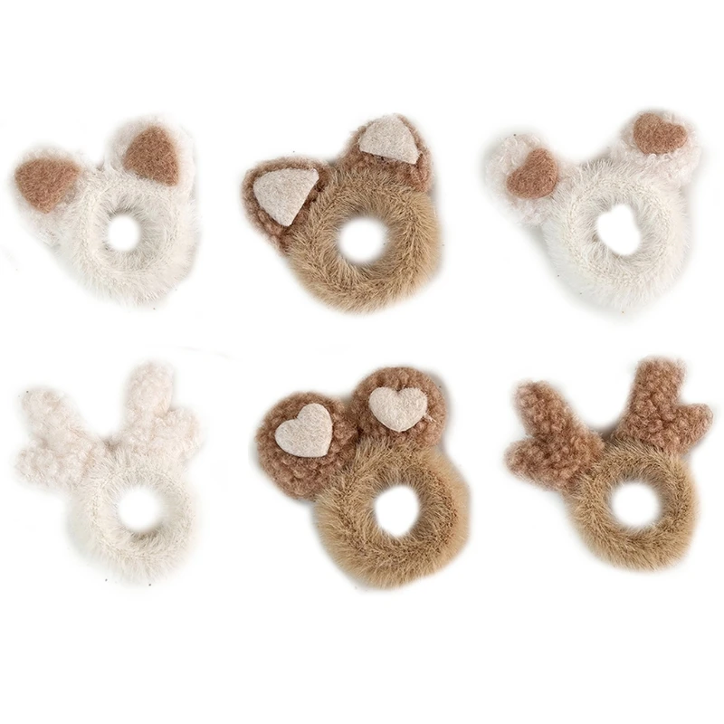 Cartoon Hair Tie Antlers Furry Ponytail Holder Lovely Elastic Bear Ears Hair Scrunchies Christmas Bear Ears Hair Bands