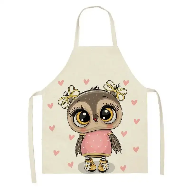 Cartoon Owl Printed Kitchen Apron Antifouling Waterproof Sleeveless Home Cleaning Tools Restaurant Chef Bib Cooking Accessories