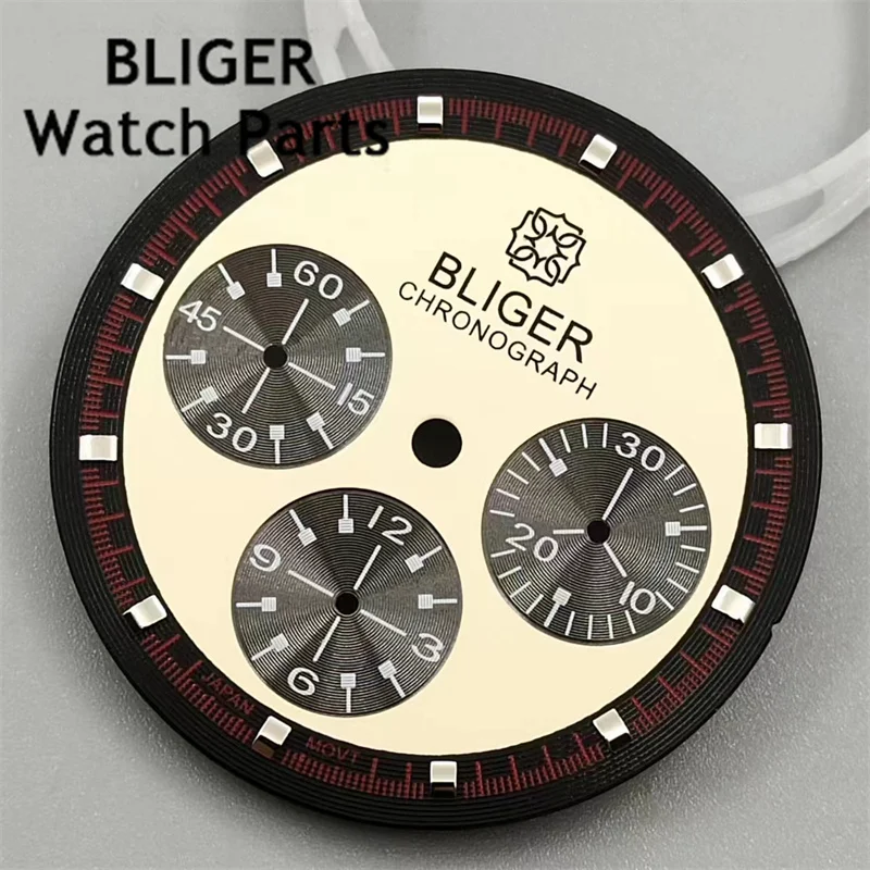 BLIGER 31.5mm VK63 Quartz movement Watch dial Luminous hands VK63 movements replacement accessories