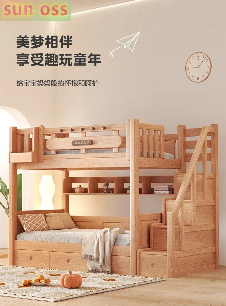 

All solid wood children's beds, one son and one daughterupper and lower double bed