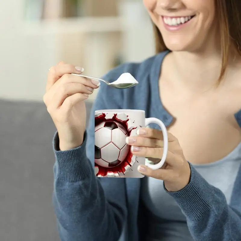 Travel Coffee Mug Flat 3D Effect 350ml Ball Tumbler Coffee Mug Novelty Ceramic Tea Cup Ceramic Mug For Birthday New Year
