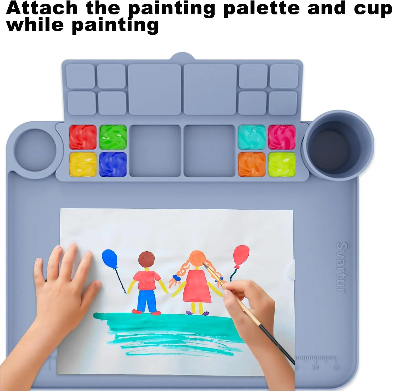 Silicone Painting Mat with Removable Cup and Palette, 17x13 Inch Thick Art Mat for Resin DIY, Gray view 5