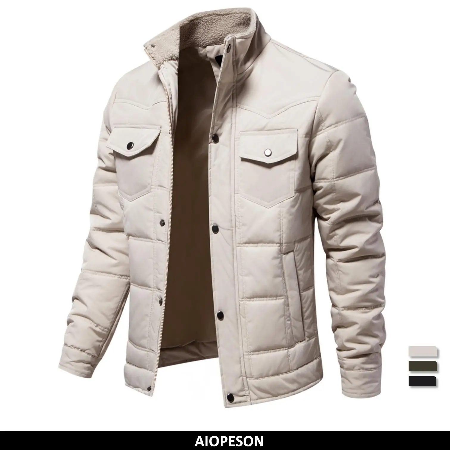 AIOPESON New Winter Warm Pocket Fleece Lined Jackets Plaid Caual Zipper Jacket Coat for Men