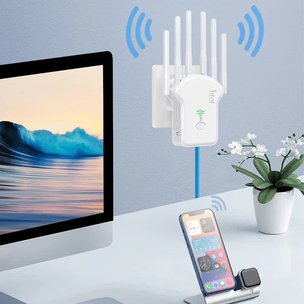 Wi-Fi повторитель 1200 Мбит/с повторитель сигнала Wi-Fi двухдиапазонный 2,4G 5G удлинитель 6 антенн сетевой усилитель для домашнего офиса Wi-Fi маршрутизатор