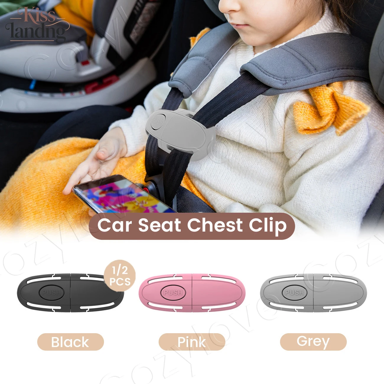 Adjustable Child Safety Harness Clip, Anti-Escape Lock for Universal Use on Seats & Strollers - black 1pc