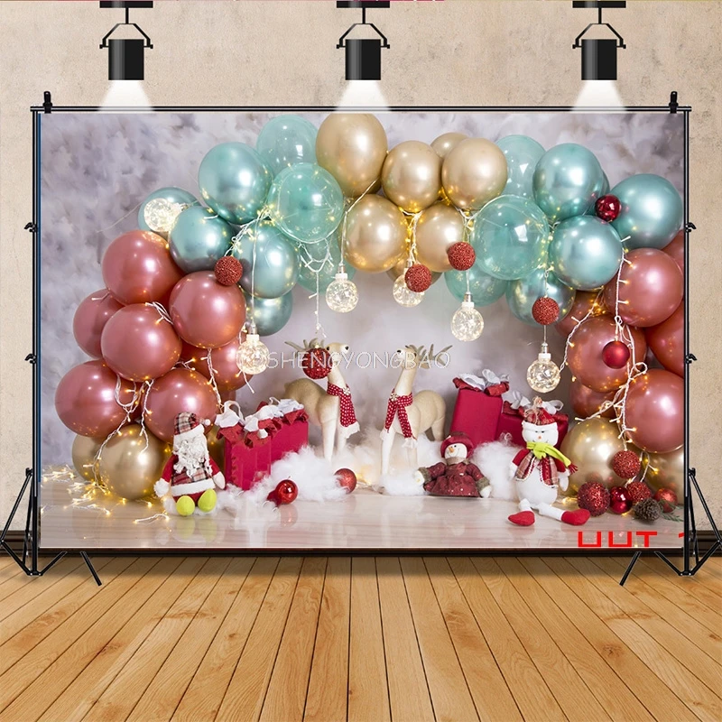 Personalized Decoration With Colorful Balloon Illustration Background Newborn Baby Birthday Photography Backdrops 32928 FSS-106