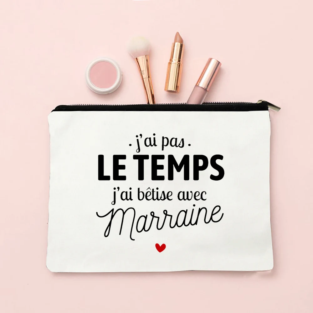 Best Godmother French Print Female Wash Storage Pouch Marraine Gifts Women Cosmetic Case Makeup Bags Travel Toiletries Organizer