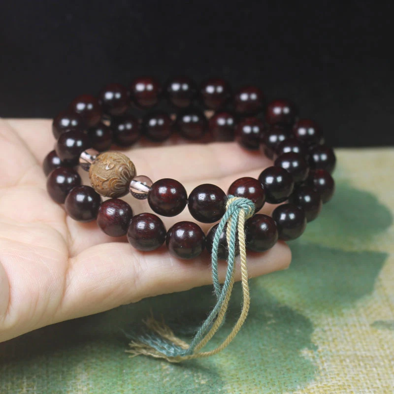 Zambian rosewood and blood sandalwood 10mm double-loop Buddhist bead bracelet, forest-style hand string, decorative prayer beads