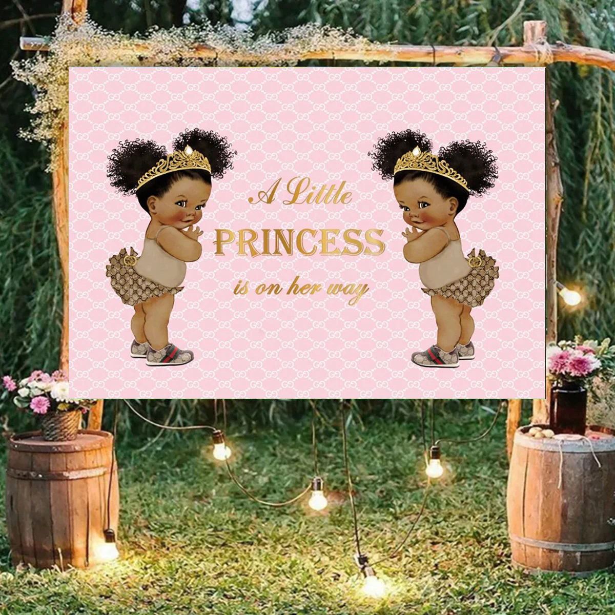 Pink Damask Little Princess On the Way Twin Girls Baby Shower Custom Photo Studio Photocall Backdrop background