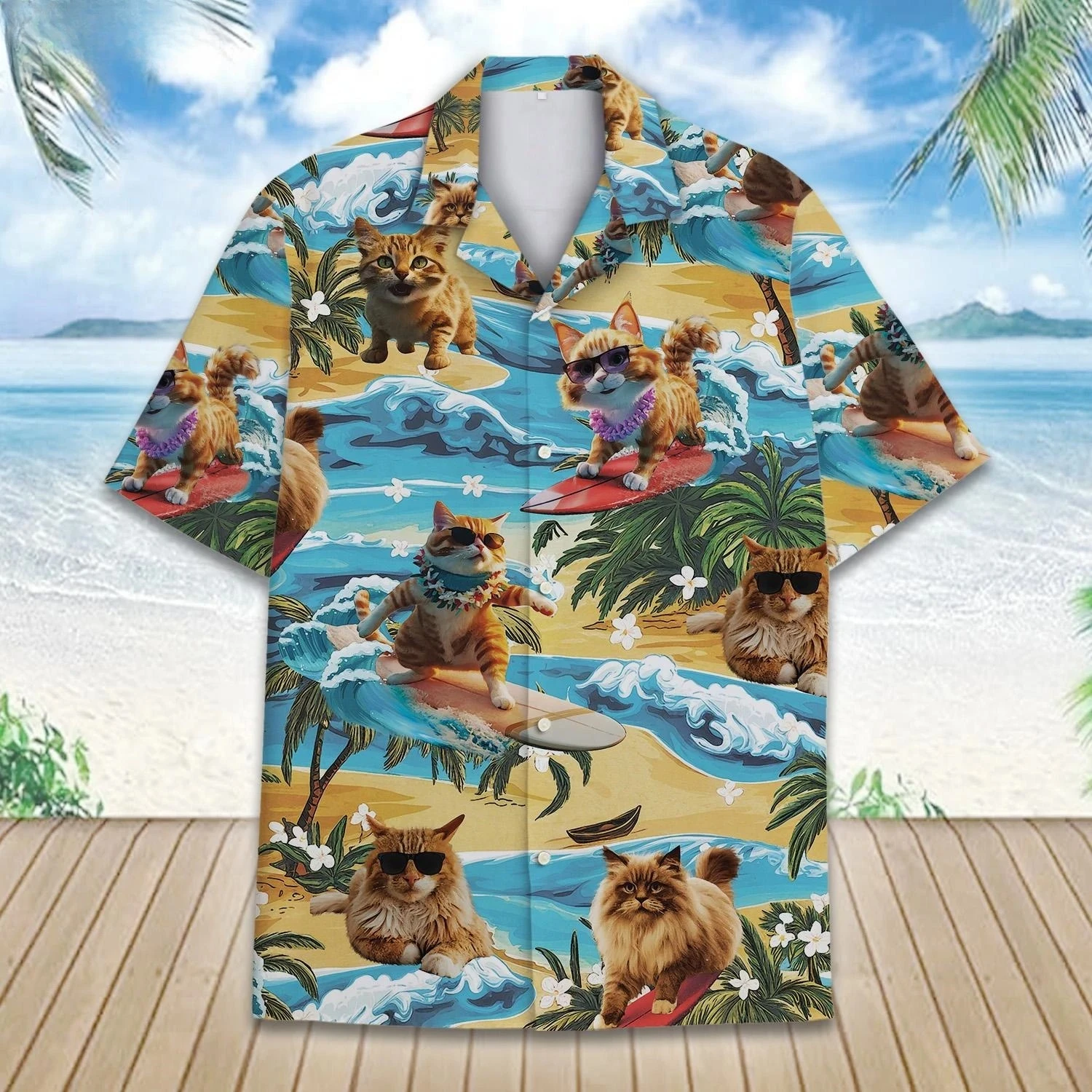 قمصان هاواي لفرقة موسيقى القطة للرجال والنساء، قميص هاواي صيفي مضحك على شكل قطة ألوها قميص شاطئ صيفي بأكمام قصيرة، هدايا موسيقية #2
