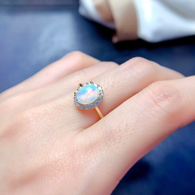 Natural Black/white Opal 6x8mm Rings Sterling 925 Silver Gemstone 6*8mm for Women Birthday Party Jewelry Gift view 6
