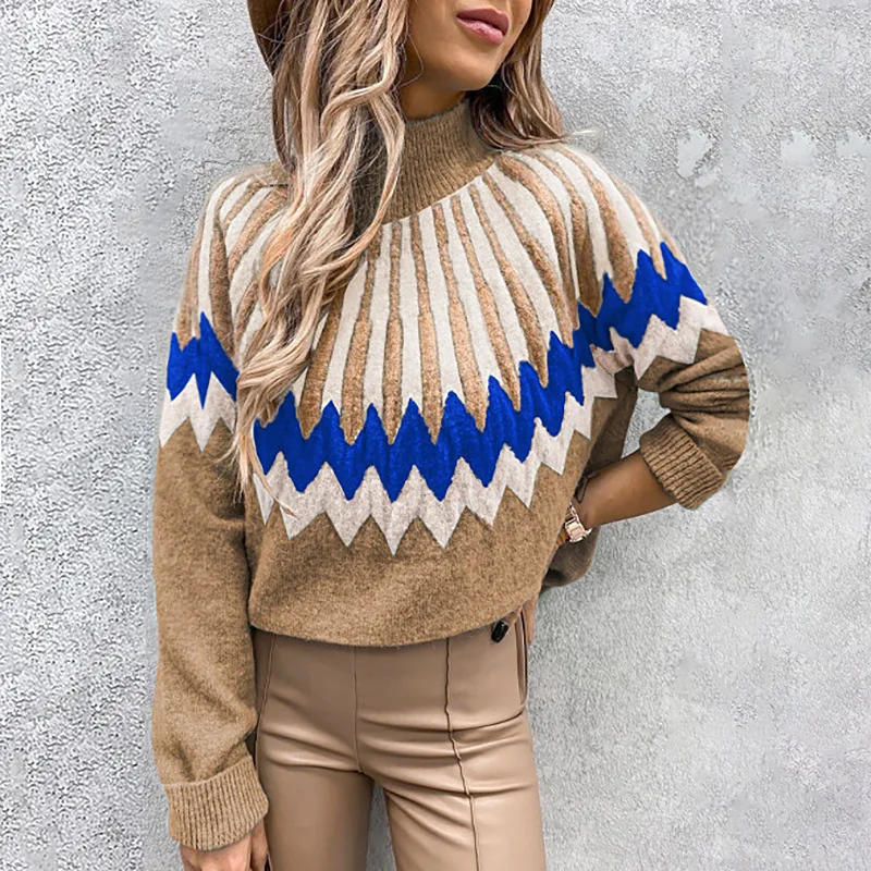 

Women's Sweater Turtleneck Printed Vintage Long Sleeve Fashion New 2024 Autumn Personality Women Streetwear Top Casual Pullover