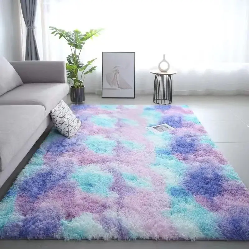 VIKAMA Silk Wool Rugs Children\'s Room Living Room Bedroom Tie-Dye Non-Slip Washable Machine Washable Carpet Mats