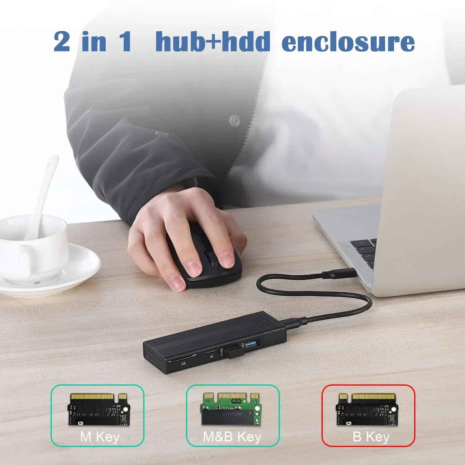 M.2 hard disk box  type-c SATA NVME protocol USB3.1/3.2 10G with USB HUB card reader PC mobile ssd enclosure