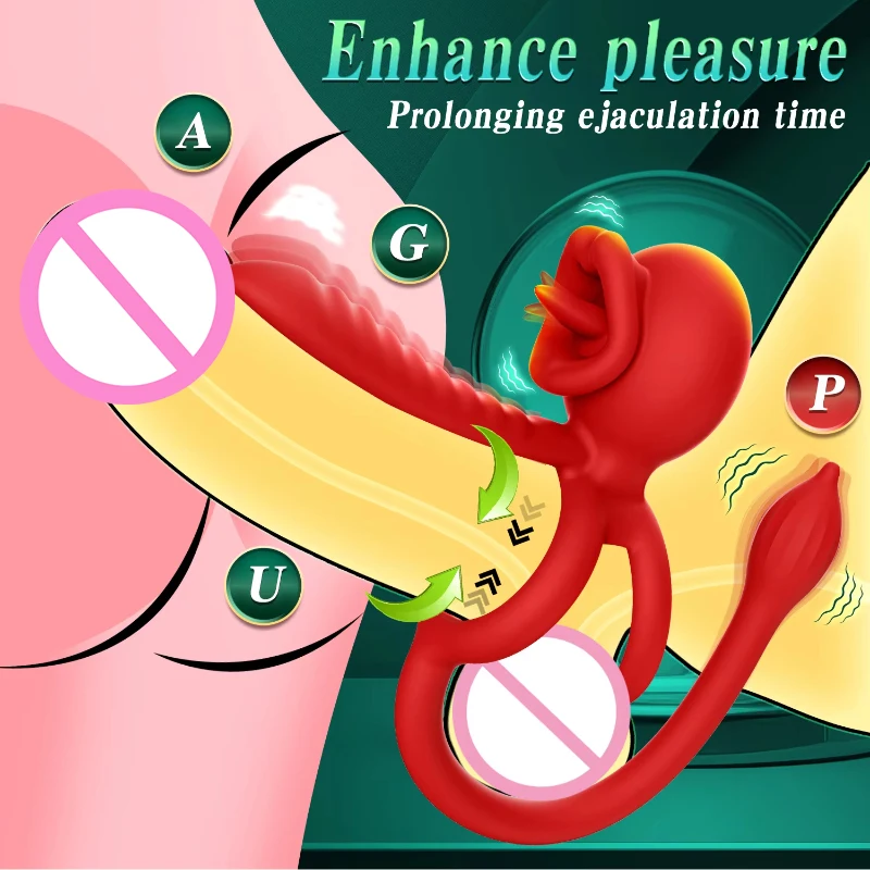 APP Vibrating Cock Ring Sleeve Rose Clitoral Vibrators Tongue Clit Stimulator Anal Plug Prostate Massager Sex Toys for Men Women view 3