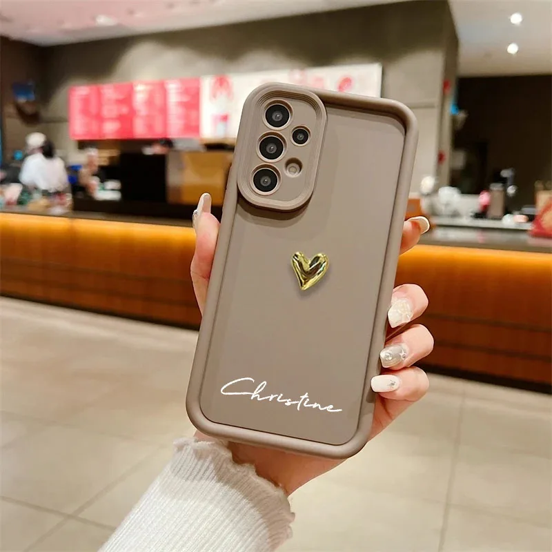 Personalized Customized Name Silicone 3D Gold Heart Case For Samsung Galaxy A52S A51 A32 A31 A22 A21S A14 A13 4G 5G Soft Cover