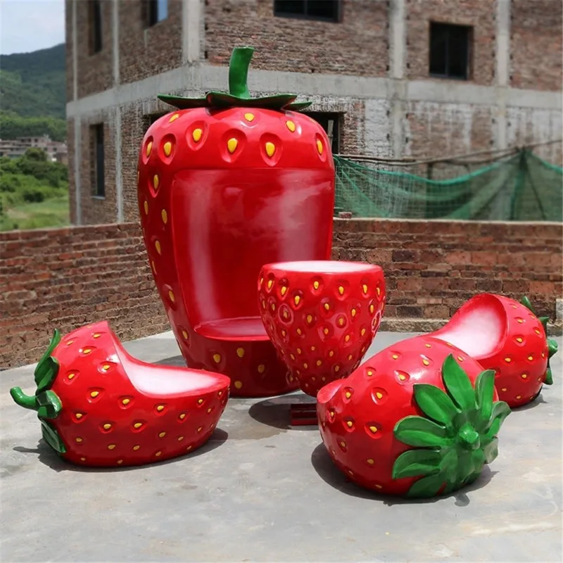 Fiberglass Strawberry Bench Creative Garden Chair Statue Resin Crafts Farm Ornament