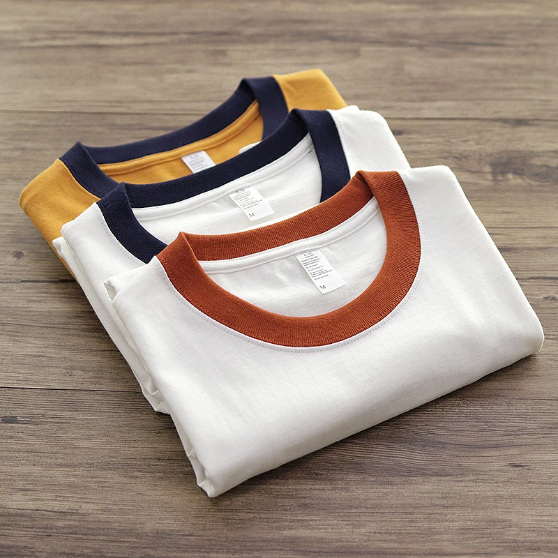 Summer Men T-Shirts Heavy Weight 260g Cotton High Quality Color Contrast Patchwork Casual Simple Student Unisex Couple Tees Tops