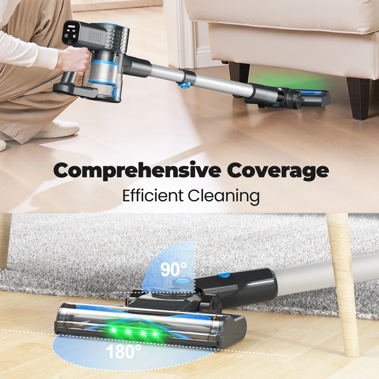 INSE N10 Cordless Vacuum Cleaner 30Kpa Ultra Lightweight Handheld Stick Vacuum 40 Mins Runtime 1.2L Dust Cup for Carpet Pet Hair