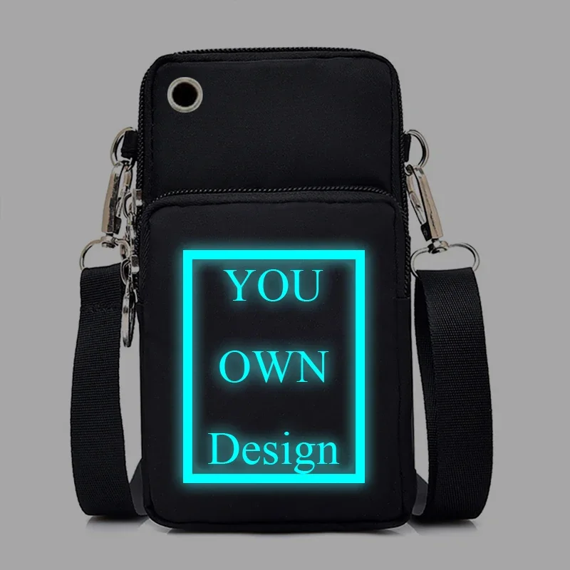 DIY Your Like Photo or Logo Women Men Customized Print Mobile Phone Bag Luminous Shoulder Bag Mini Handbag CrossBody Bag Purse