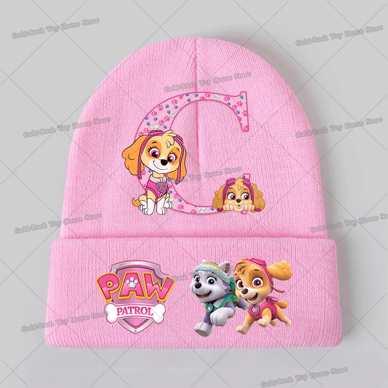 Czapki Zimowe Psi Patrol dla Dziewczynek Skye Litera A-Z Dzianinowe Czapki typu Bonnet Śliczne Kreskówkowe Czapki dla Dzieci Utrzymujące Ciepło Czapki typu Skullies dla Dzieci