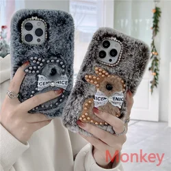 Cute Rabbit Fur Plush Phone Shell For Huawei Y8P Y6P Y5P Y9 Y7 Y6 2019 Honor 10 20 30S 50 Lite 60 9X 8X 8A Soft Pearl Phone Case