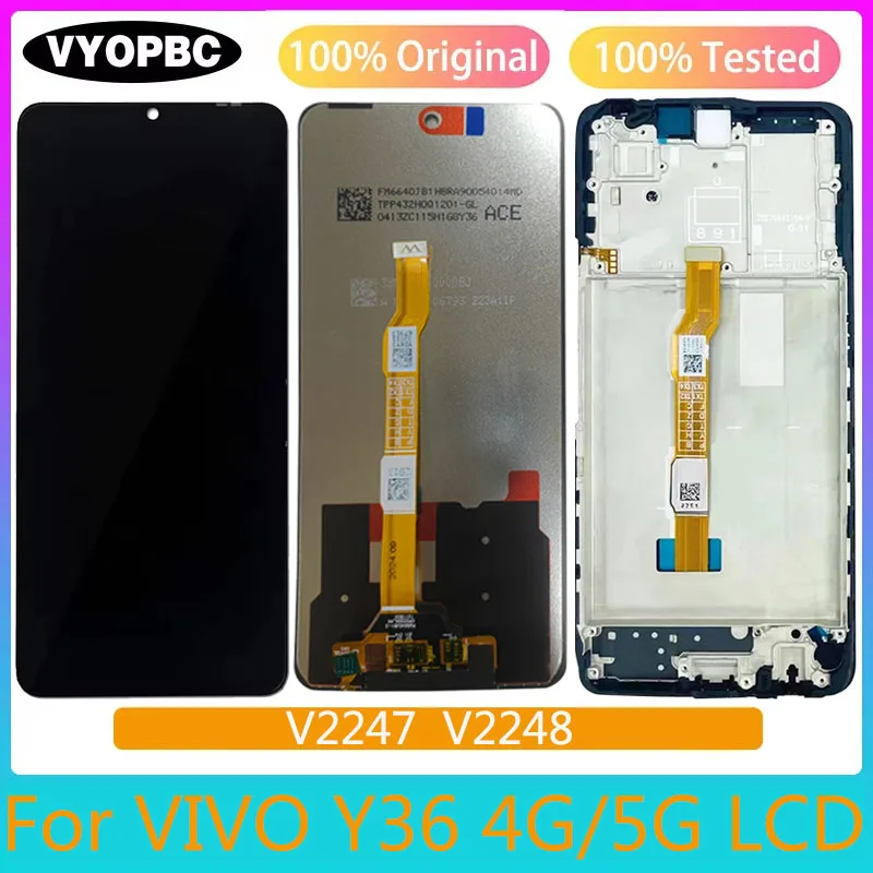 LCD Display Full With Frame Touch Screen Digitizer Assembly For Vivo Y36 4G V2247 5G V2248 Pantalla Replacement Repair Parts