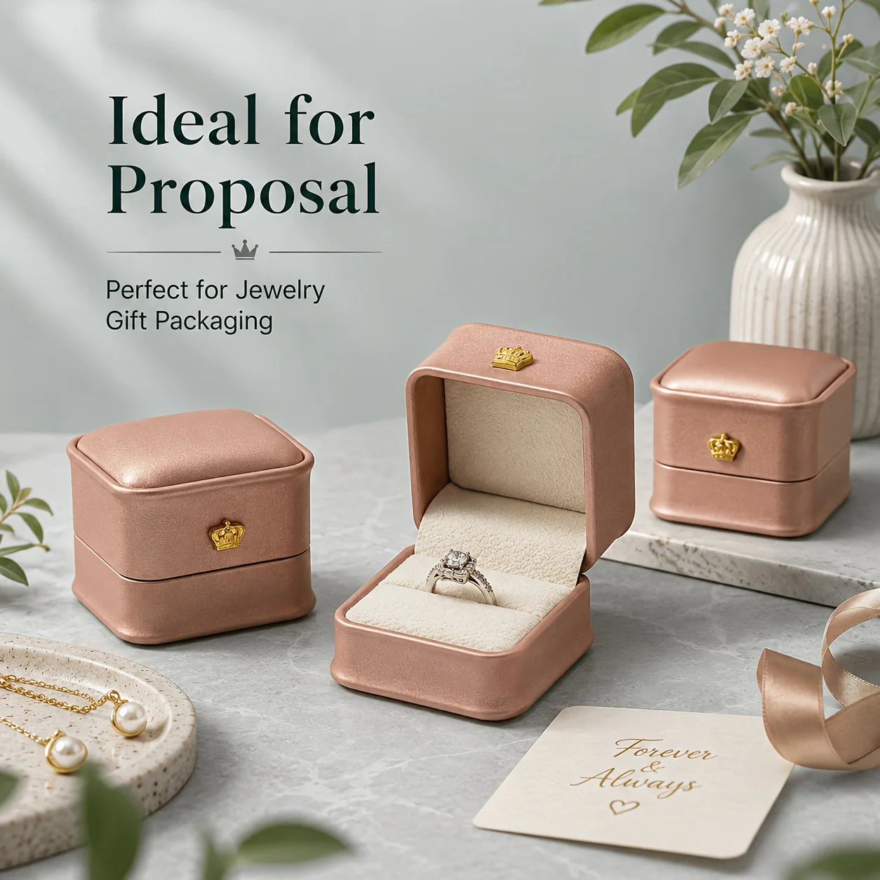 Wire-drawing PU Leather Crown Button Ring Storage Box Jewelry Packing Box Crown Buckle Ring Stud Jewelry Set Box