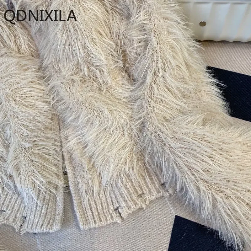 High Imitation Mink Fleece，sweater，hooded Knitted Cardigan，autumn Winter 2024 New Outerwears，faux Fur Coat Women，Fur Jacket