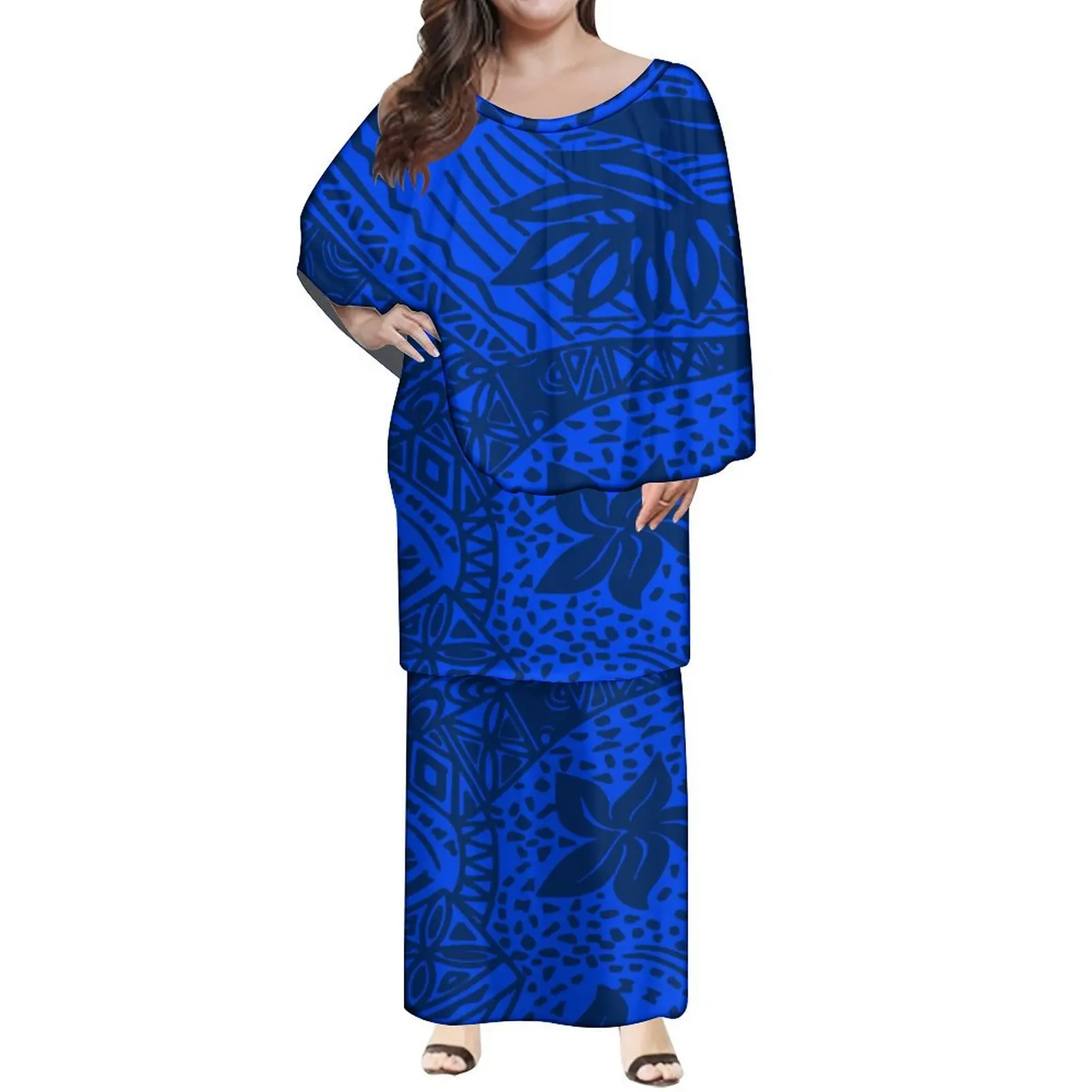 Custom New Fashion Women'S Club Cape Dress Samoia Puletasi Polynesian Traditional Tribe New Design Dress 2 Piece Set