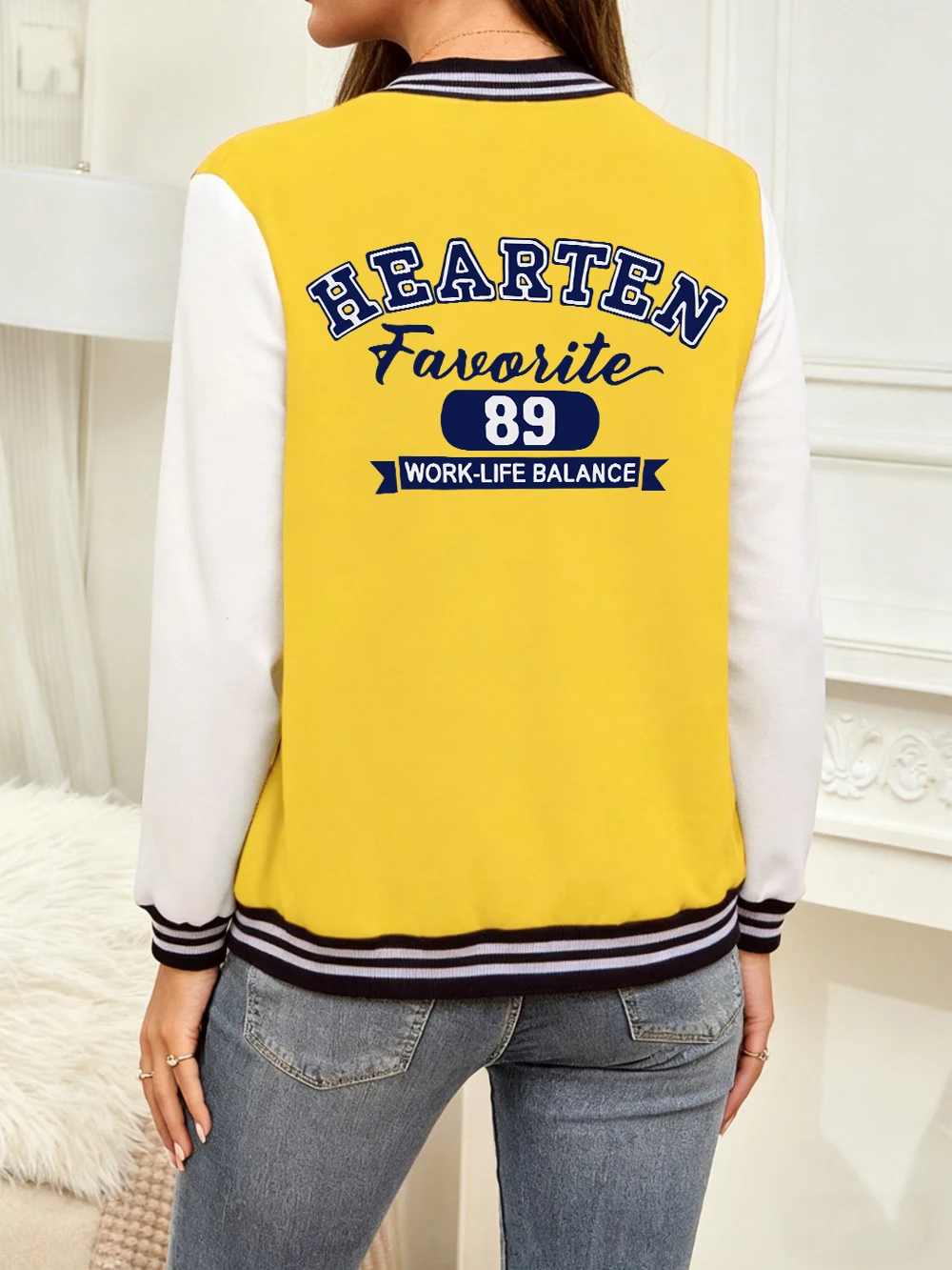 

Hearten Work-Life Balance Letter Prints Baseball Coat Womens Winter Cotton Jackets Casual Pocket Coats Basics Warm Woman Clothes