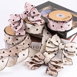 4cm 100Yards Edges Wrinkles Velvet Dots Ribbons for DIY Hair Bows Pet Jewelry Baking Florist Gift Boxes Accessories