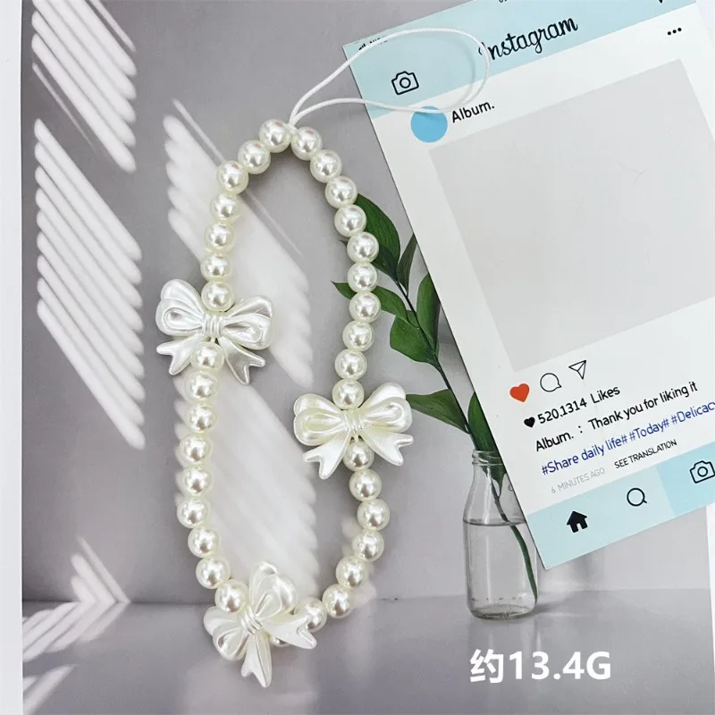 

Pearl Bow Mobile Phone Lanyard DIY Handmade Beads Phone Strap Chain Pendant Earphone Case Hanging Rope For Xiaomi For IPhone